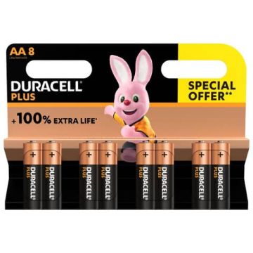 Batterie alcaline Duracell Plus100 Stilo AA - MN1500 mAh - blister da 8 - DU0111