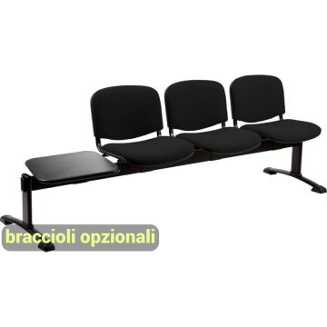 Panca 3 posti attesa Unisit Dado D53PT con tavolino - rivestimento ignifugo nero - D53PT/IN