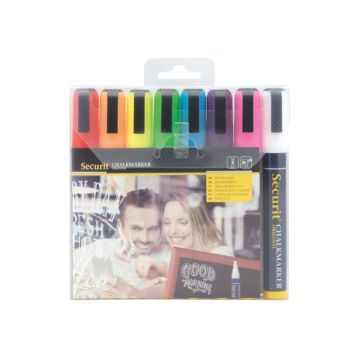 Pennarelli a gesso liquido Securit a punta media 2-6 mm assortiti set da 8 - SMA510-V8