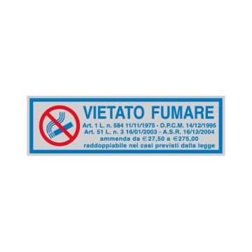 CARTELLI SEGNALATORI TARGHETTA ADESIVA 165x50mm VIETATO FUMARE con normativa