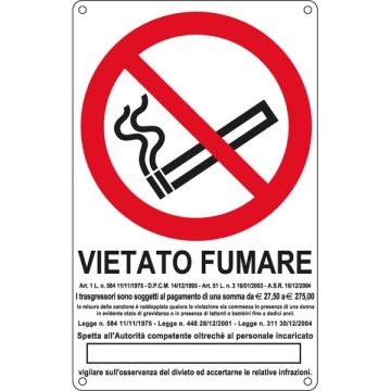 CARTELLI SEGNALATORI CARTELLO ALLUMINIO 27x43cm 'VIETATO FUMARE''