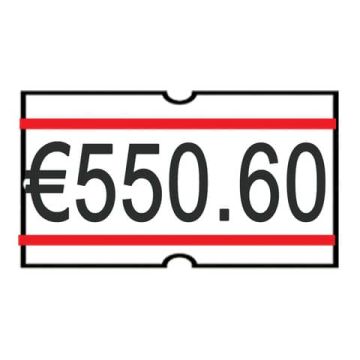Rotolo da 1200 etichette per prezzatrice Printex sagomate 21x12 mm bianco/rosso remov. conf. 10 rotoli - B10/2112RBRST