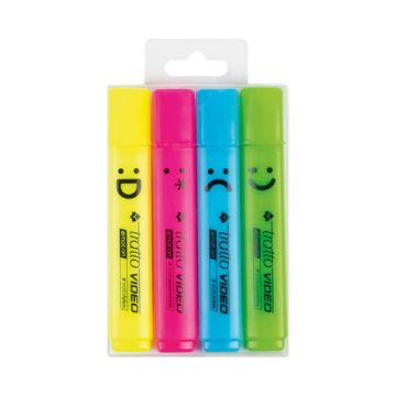 Evidenziatori Tratto Video Emotion conf. 4 pezzi in astuccio appendibile colori assortiti - F838701