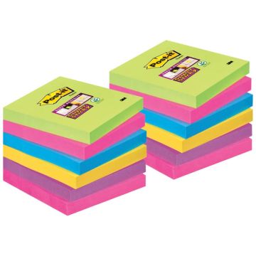 Foglietti Post-it Super Sticky Notes a righe 76x76 mm assortiti conf. 12 blocchetti da 90 ff - 654-12SSUC