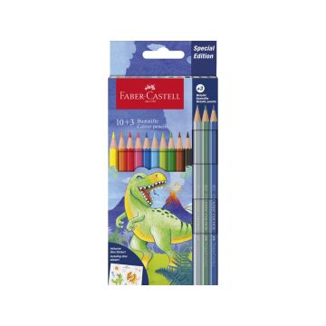 Matite colorate Faber-Castell fusto esagonale in conf. da 10 Classic dinosauro + 3 Metallic - 111213