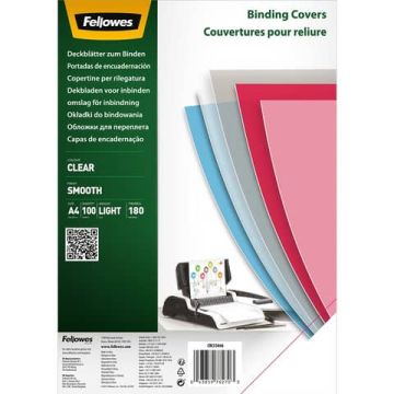 Copertine per rilegatura in PET trasparente conf. 100 pezzi Fellowes 180 micron - 5384601