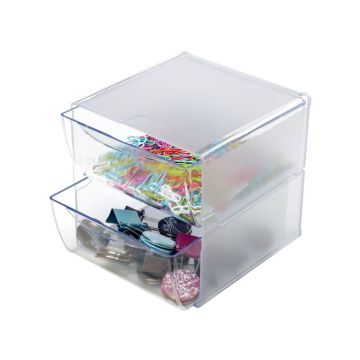 Cubo organizer deflecto in polistirene con 2 cassetti trasparente 350101