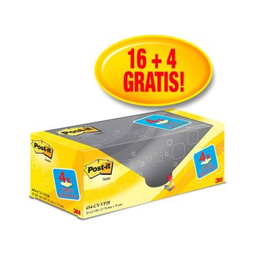 Foglietti riposizionabili Post-it Notes giallo Canary™ 76x76 mm Value Pack 16+4 blocchetti GRATIS - 654-VP20