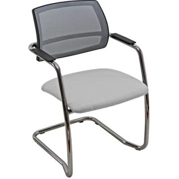 Sedia visitatore con slitta Unisit Lithium LTLTN - schienale in rete nero - rivestimento Eco grigio chiaro- LTLTN/EI