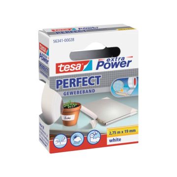 Nastro adesivo in tela tesa extra PowerPerfect plastificato 19 mm x 2,75 m bianco - 56341-00028-03