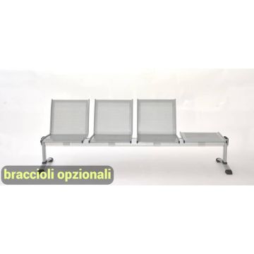 Panca 3 posti attesa Unisit Plexus PS3PT con tavolino in acciaio grigio schienale e seduta forati traspiranti - PS3PT