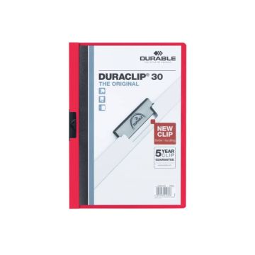 Cartellina con clip Durable DURACLIP A4 - dorso 3 mm - capacità 30 fogli rosso - 220003