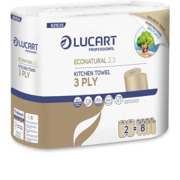 Rotoli asciugatutto 3 veli Econatural Lucart Professional 2.3 Conf. 2 rotoli - 821639
