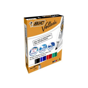 Marcatori per lavagne bianche BIC Velleda 1781 punta a scalpello 3,3-4,6 mm assortiti wallet da 4 - 8757872