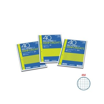 Ricambi rinforzati Blasetti in carta bianca usomano con 4 fori rinforzati in plastica 80 g/m² A4 4M conf.40 - 2333