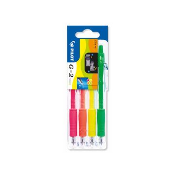 Penne gel a scatto Pilot G2 Neon - punta media 0,7 mm - 4 colori - Set2go 4 pezzi - 001404