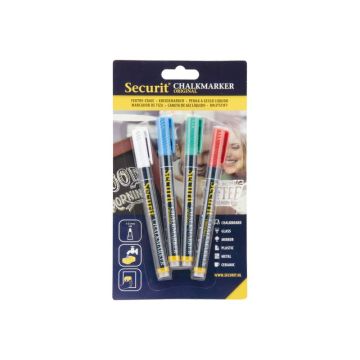 Pennarelli a gesso liquido Securit a punta fina 1-2 mm assortiti set da 4 pennarelli - BL-SMA100-V4-COL
