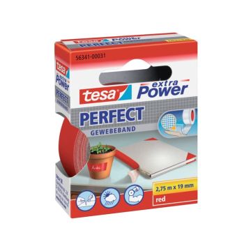 Nastro adesivo in tela tesa extra PowerPerfect plastificato 19 mm x 2,75 m rosso - 56341-00031-03