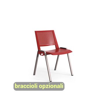 Sedia visitatore a 4 gambe Unisit Kentra KEV base nera schienale traspirante PPL rosso - KEV/RO