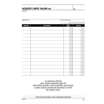 Blocco Acquisto valori bollati flex 21,5x14,8 cm 50x2 copie autoricalcanti 1649C0000 (cfz 10)