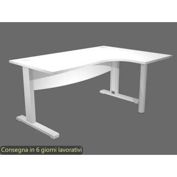 Scrivania ad angolo Artexport Flex Compact 180x120x73 cm bianco - fianchi in metallo a L + supporto lato destro - URB/V-CP18DX+MOD/3
