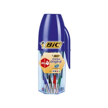 Penne a sfera con cappuccio BIC Cristal Original 1 mm - colori assortiti - astuccio portapenne da 20 pezzi - 929081