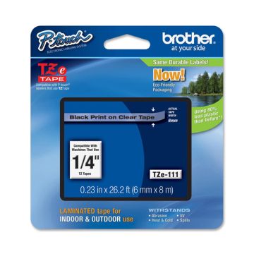 BROTHER NASTRO TZE111 6MMx8MT NERO/TRASPARENTE