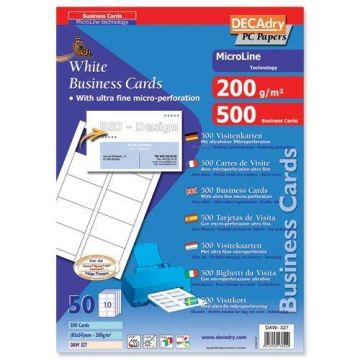 Biglietti da visita Decadry microperforati 85x54 mm. Fogli A4 bianco Conf. 500 biglietti - T123001