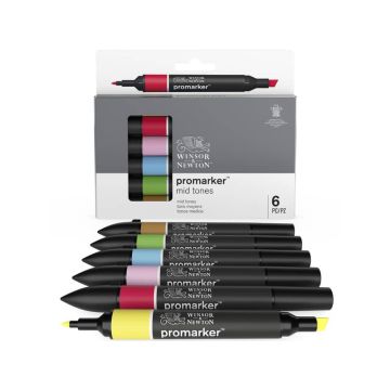 Set 6 pennarelli Promarker doppia punta fine-larga Winsor&Newton - assortiti colori tenui - 0290112
