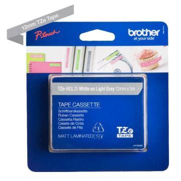 Nastro Brother Laminato opaco da 12 mmx5m Bianco/Grigio chiaro