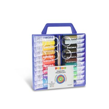 Tempere 12 ml - valigetta di plastica con coperchio tavolozza - 22 tubetti + 2 penelli Primo assortiti - 449T22VA