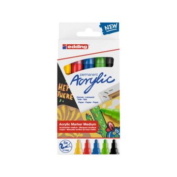 Marcatori acrilici Edding 5100 - punta tonda 2-3 mm tratto medio - assortiti - Conf. 5 pezzi - 4-5100-5