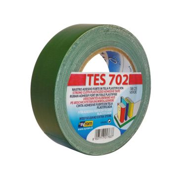 Nastro adesivo in tela Tes 702 SYROM formato 38mm x 25 m - materiale tela plastificata verde - 1763