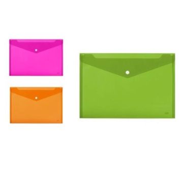 Buste con bottone Lebez in PP 33,5x23,5 cm - conf. 3 pezzi - colori fluo - 80438