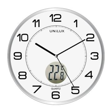 Orologio da parete UNILUX Tempus con termometro digitale Ø 30,5 cm grigio metallizzato - 400094592