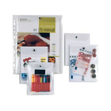 Busta con bottone Sei Rota Press 2E alto spessore 9,5x12 cm trasparente - 440912