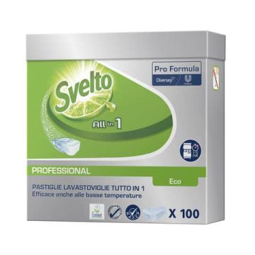 Detergente per lavastoviglie 3 in 1 Svelto ECO Professional 100 pastiglie 20 bianco conf. 100 pezzi - 100904028