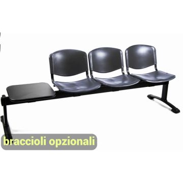 Panca 3 posti attesa Unisit Dado D5P3PT con tavolino - PPL nero D5P3PT/NE