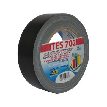 Nastro adesivo in tela Tes 702 SYROM formato 38 mm x 25 m - materiale tela plastificata nero - 1774