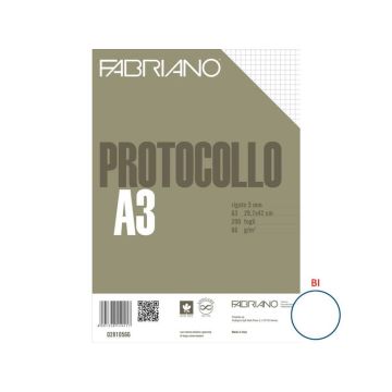 Fogli protocollo Fabriano PROTOCOLLO bianco 66 g/m² 29,7x42 cm rigato a 5 mm conf. da 200 fogli - 02810566