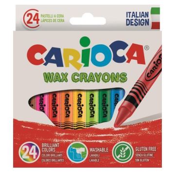 Pastelli a cera Carioca Wax Crayons punta 8 mm - conf. da 24 colori assortiti - 42366