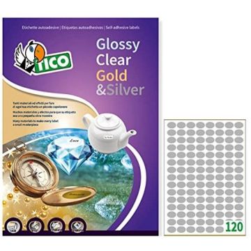 Etichetta adesiva SL4 ovale argento satinata 100fg A4 22x16mm (120et/fg) Tico