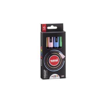 Marcatore a tempera con inchiostro pigmentato Uni Posca punta tonda 2,5 mm assortiti pastello - cf. 4 pz M PC5MP 4P