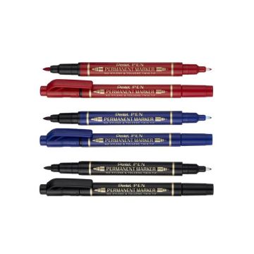 Marcatore permanente doppia punta Pentel Twin Tip tratti F-M blu N75W-CE