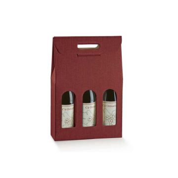 Scatola - 3 bottiglie - 27 x 9 x 38,5 cm - cartone seta - bordeaux - Scotton