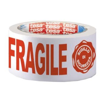 Nastro stampato trasparente Tesa con scritta ''Fragile + Sigillo garanzia'' - 66 m x 50 mm - 07024-00018-03