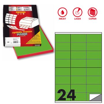 Etichetta adesiva C/500 verde fluo 100fg A4 70x36mm (24et/fg) Markin