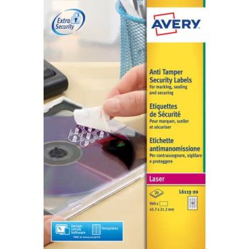 Etichette antimanomissione Avery 45,7x21,2 mm bianco Laser 48 et./foglio Conf. 20 fogli - L6113-20