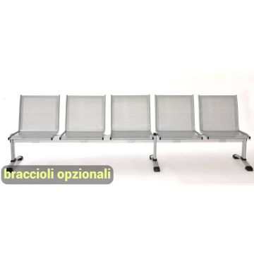 Panca 5 posti attesa Unisit Plexus PS5P in acciaio grigio - schienale e seduta forati traspiranti - PS5P