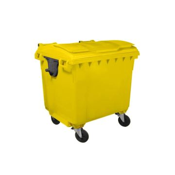 Cassonetto portarifiuti carrellato 1100 lt con coperchio piano e maniglie a labbro Mobil Plastic giallo